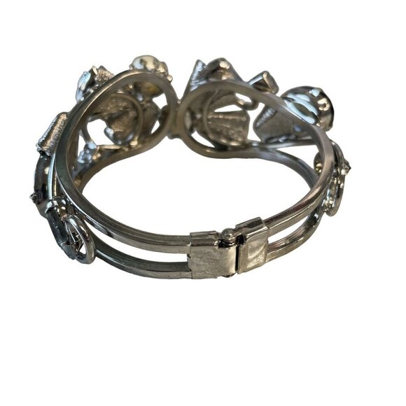 Vintage Silver-Tone Bracelet with Faux Pearls & Smoky Quartz Crystals Statement - Picture 4 of 15